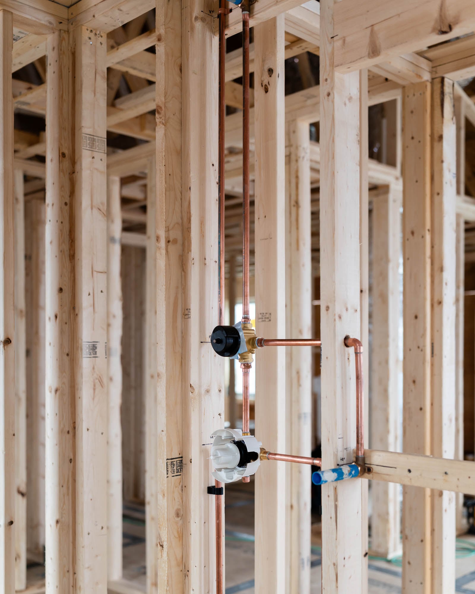 Copper shower valve rough-in - bathroom renovation plumbing