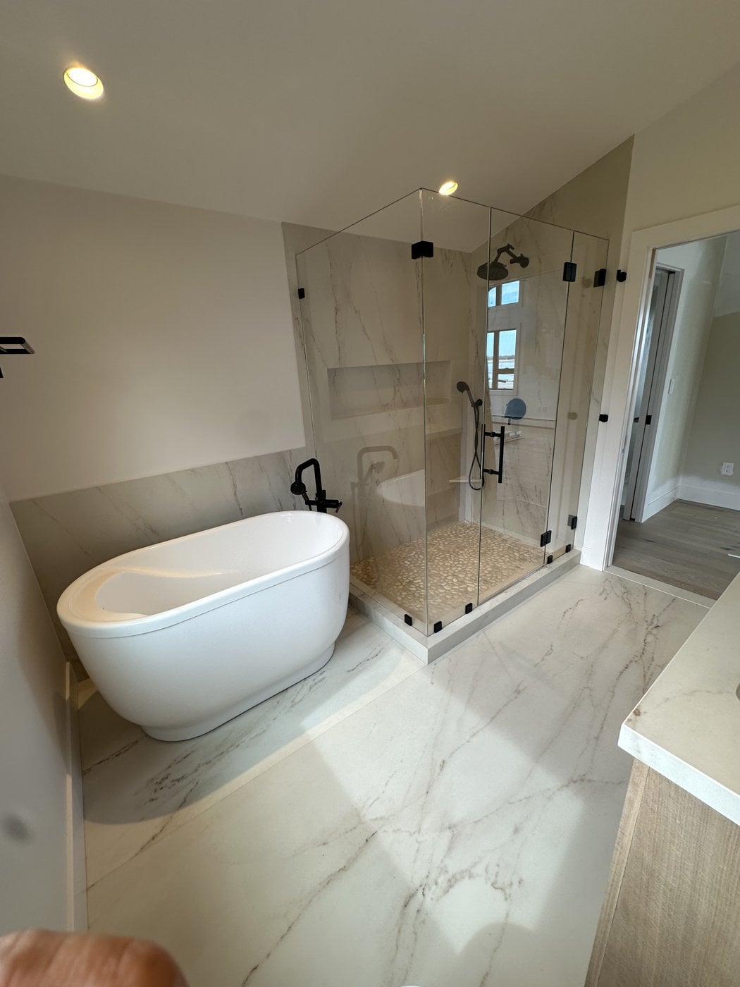 Master bath with freestanding tub and walk-in shower - Essex County MA